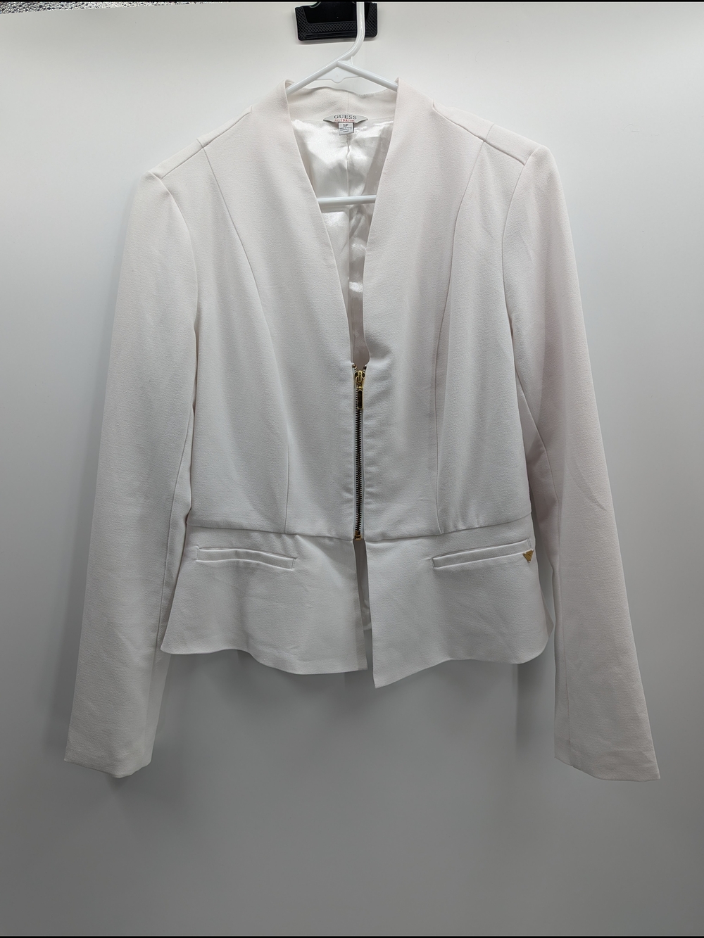 Guess Zip-Front Peplum Blazer Professional Small White Women's Career Workwear